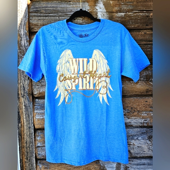 #TAKETHAT Tops - NEW #TAKETHAT Western Blue & Yellow Wings Wild Spirit Cowgirl Heart Tee Shirt